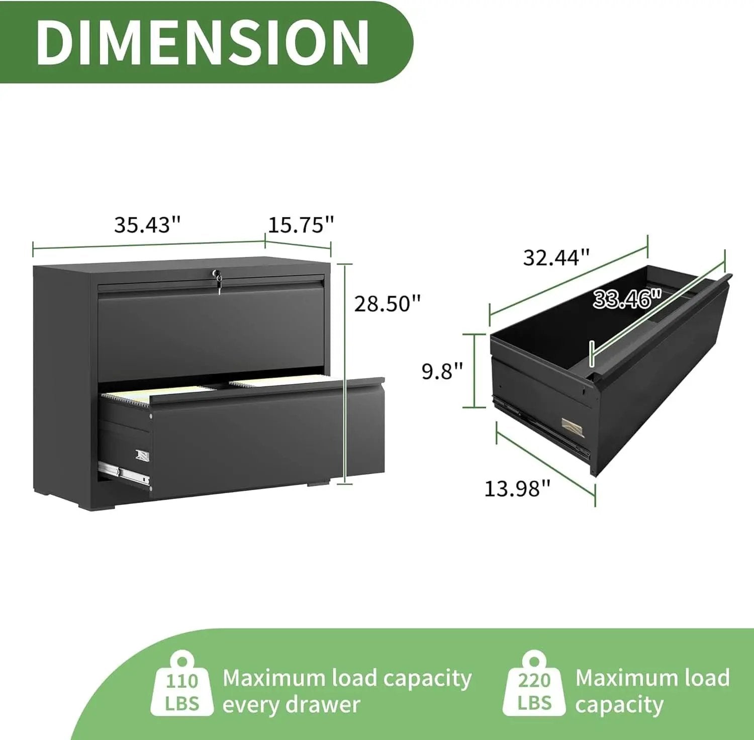 Black Lateral File Cabinet With Lock For Home Office from PriceLows™