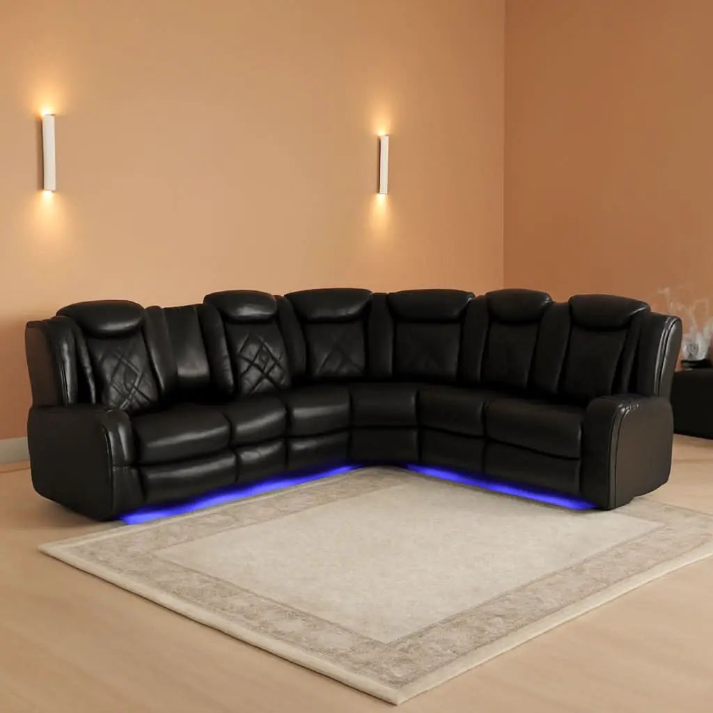 Power Recliner Sectional Sofa Black With LED Lights from PriceLows™