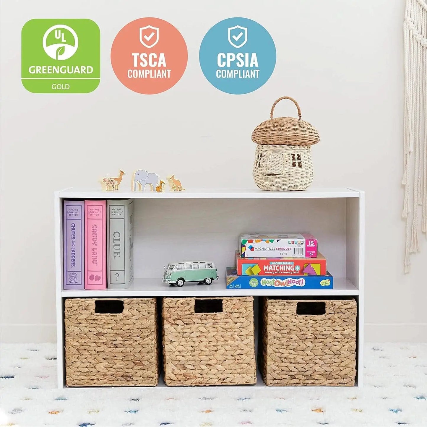 Streamline 2 Shelf Storage Cabinet 24 Inch White Wash Kids Bookshelf from PriceLows™