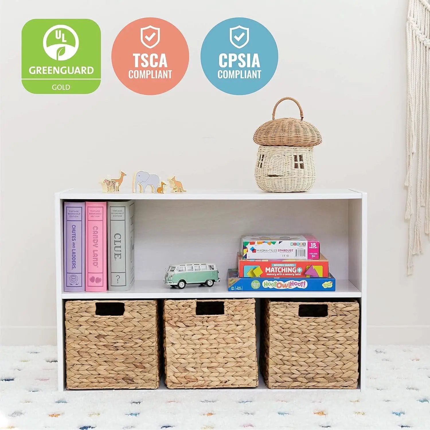 Streamline 2 Shelf Storage Cabinet 24 Inch White Wash Kids Bookshelf from PriceLows™