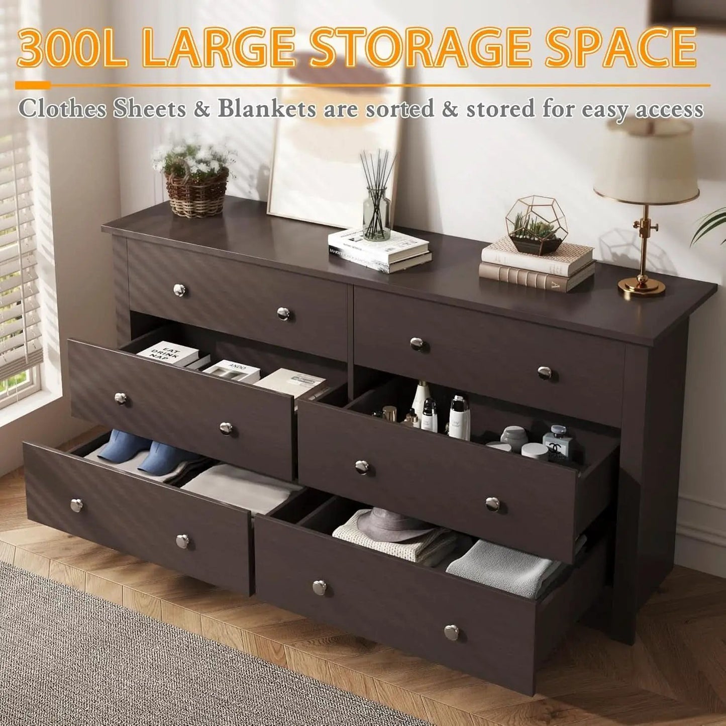 6 Drawer Dresser And TV Stand For 65 Inch TV Brown from PriceLows™