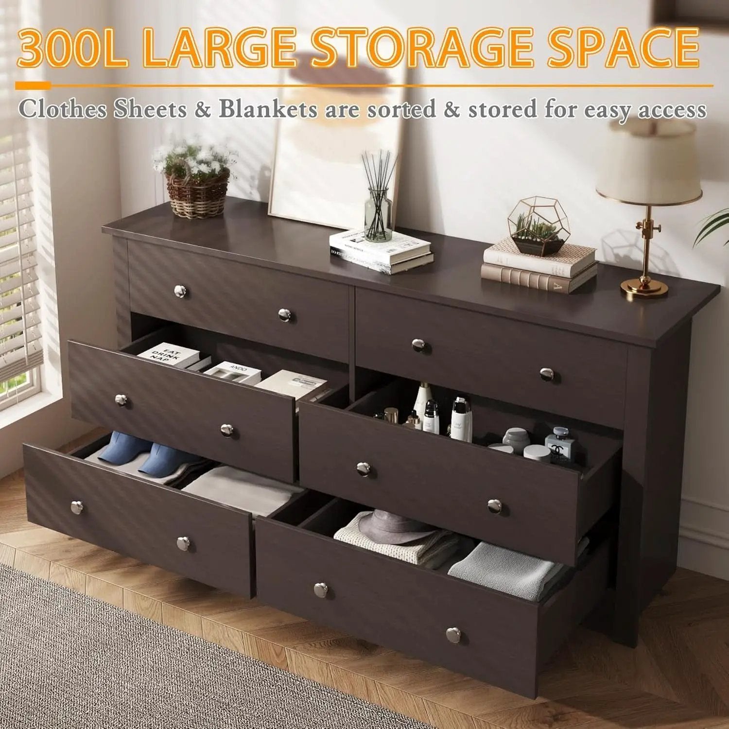 6 Drawer Dresser And TV Stand For 65 Inch TV Brown from PriceLows™