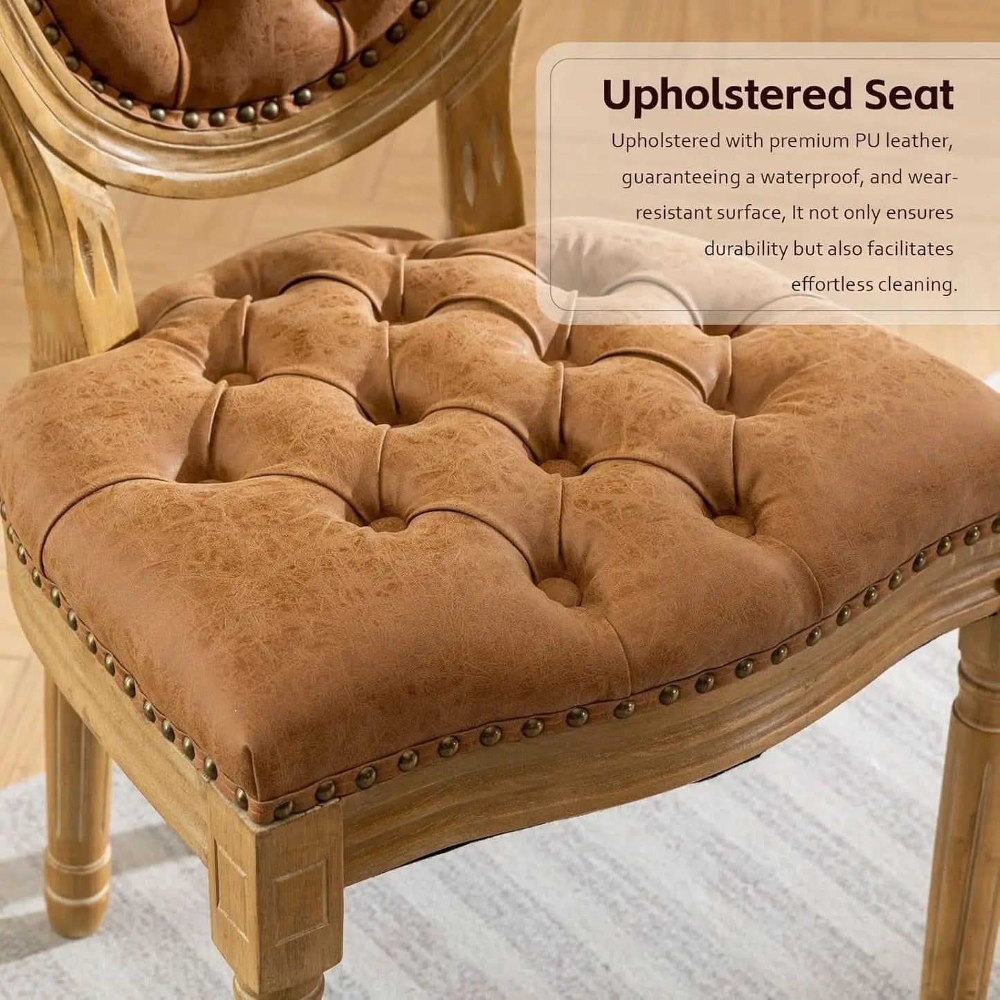 PU Leather Dining Chairs Set of 6 Orange Round Back with Nailhead Trim from PriceLows™