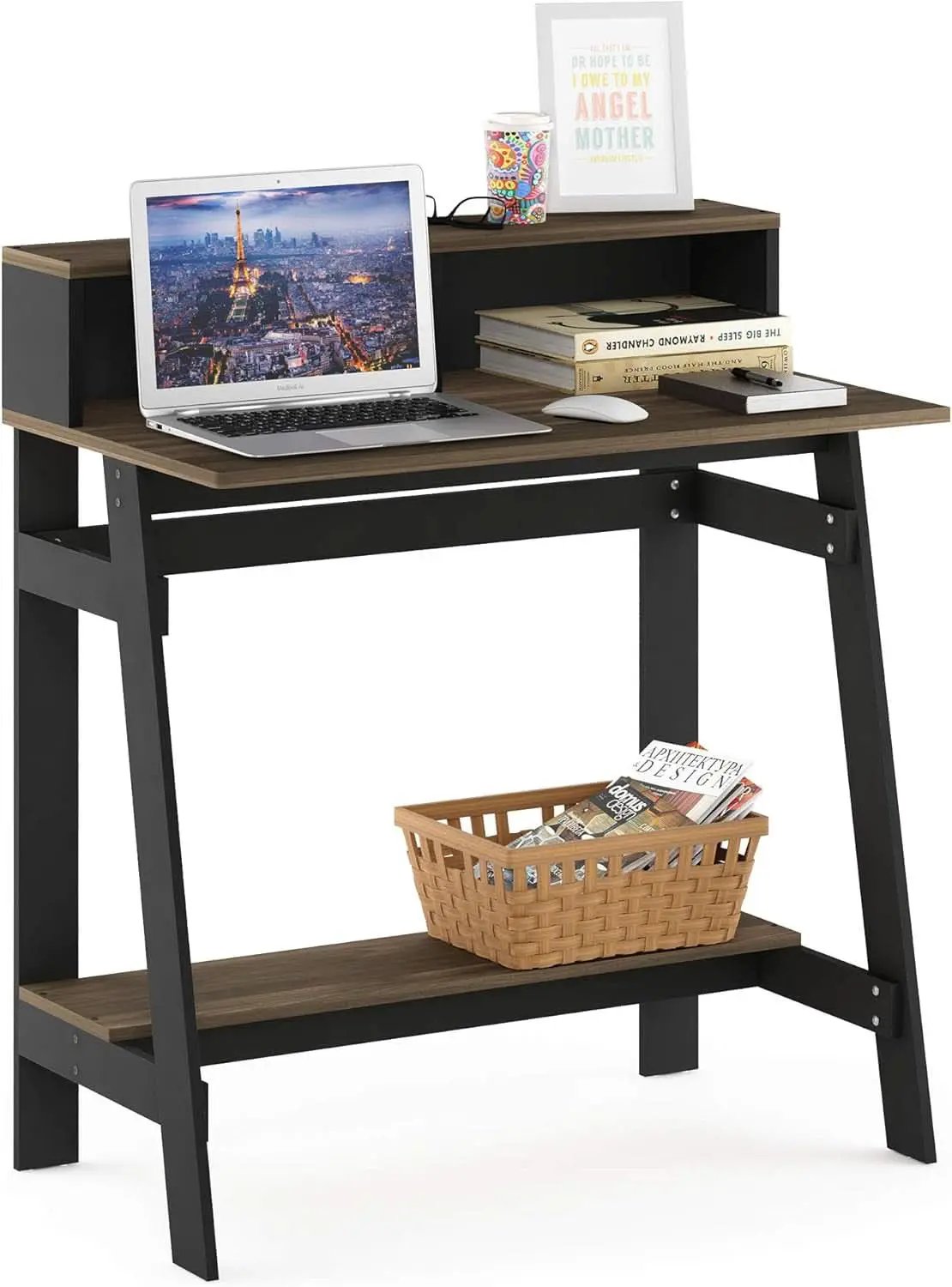 A Frame Computer Desk with Hutch Storage in Columbia Walnut from PriceLows™