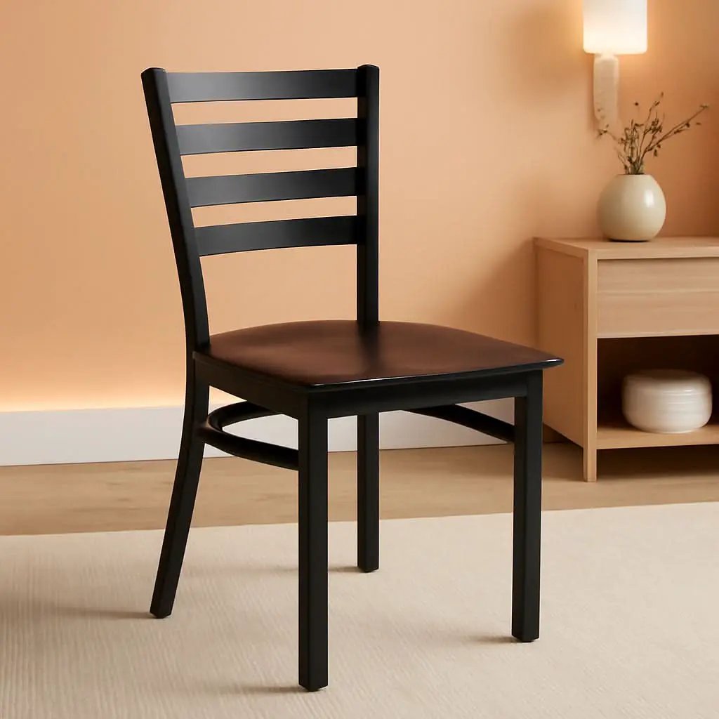 Two Pack Hercules Series Black Ladder Back Metal Restaurant Chairs With Walnut Wood Seats from PriceLows™