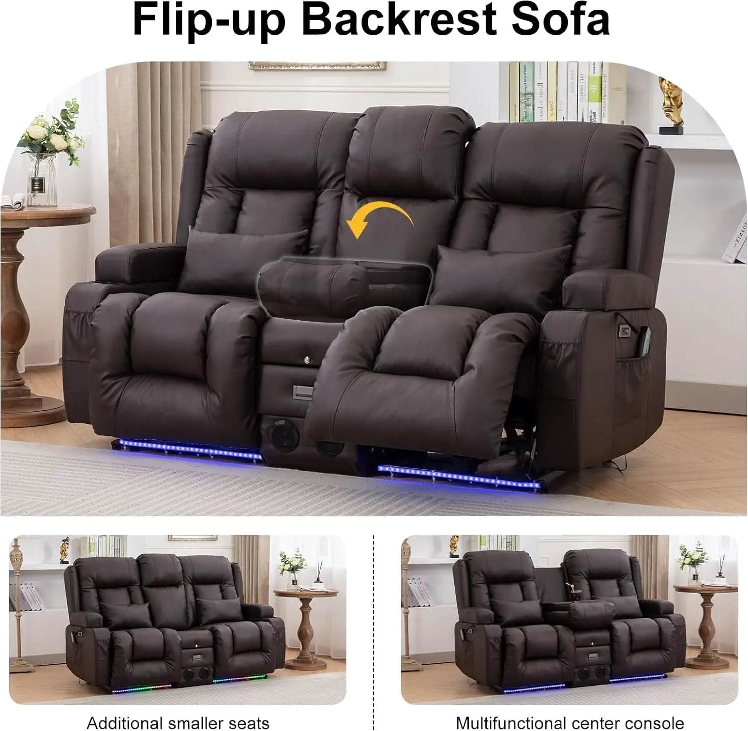 Power Loveseat Recliner Sofa With Massage And Heat Brown from PriceLows™