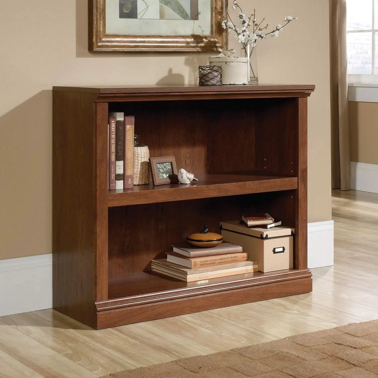 Two Tier Wooden Bookcase With Adjustable Shelf In Oiled Oak For Home Office And Living Room from PriceLows™