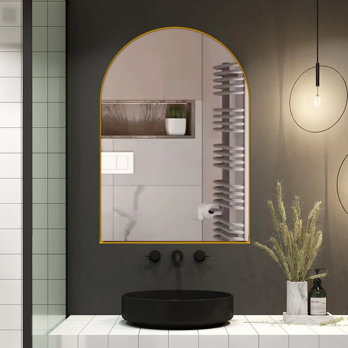 Arched Recessed Medicine Cabinet, Metal Framed Bathroom Wall Cabinet With Mirror And | 3 Pieces | Metal | Bathroom