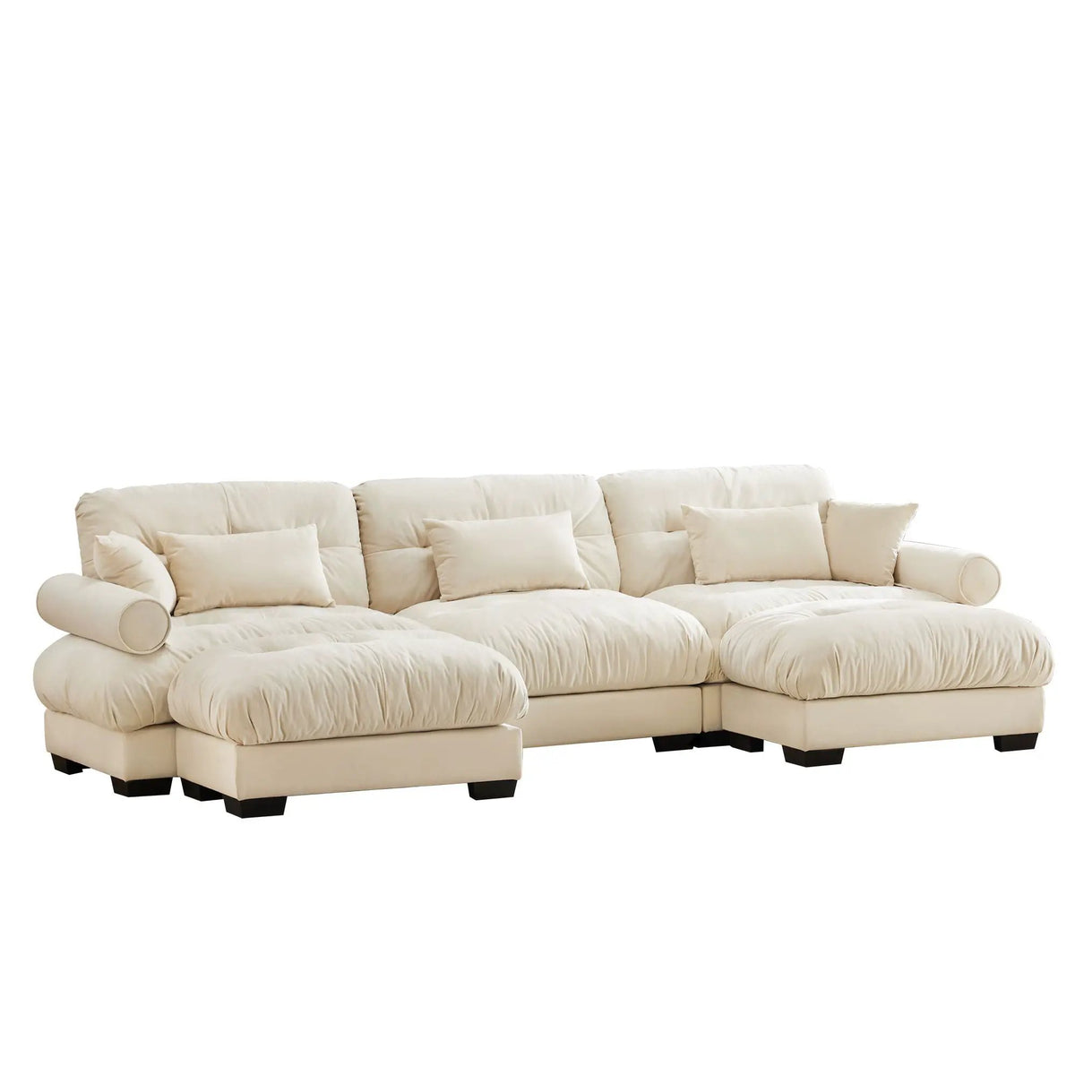 Modular Sectional Sofa | Deep Comfort Cushions | Vintage Fabric Ottoman