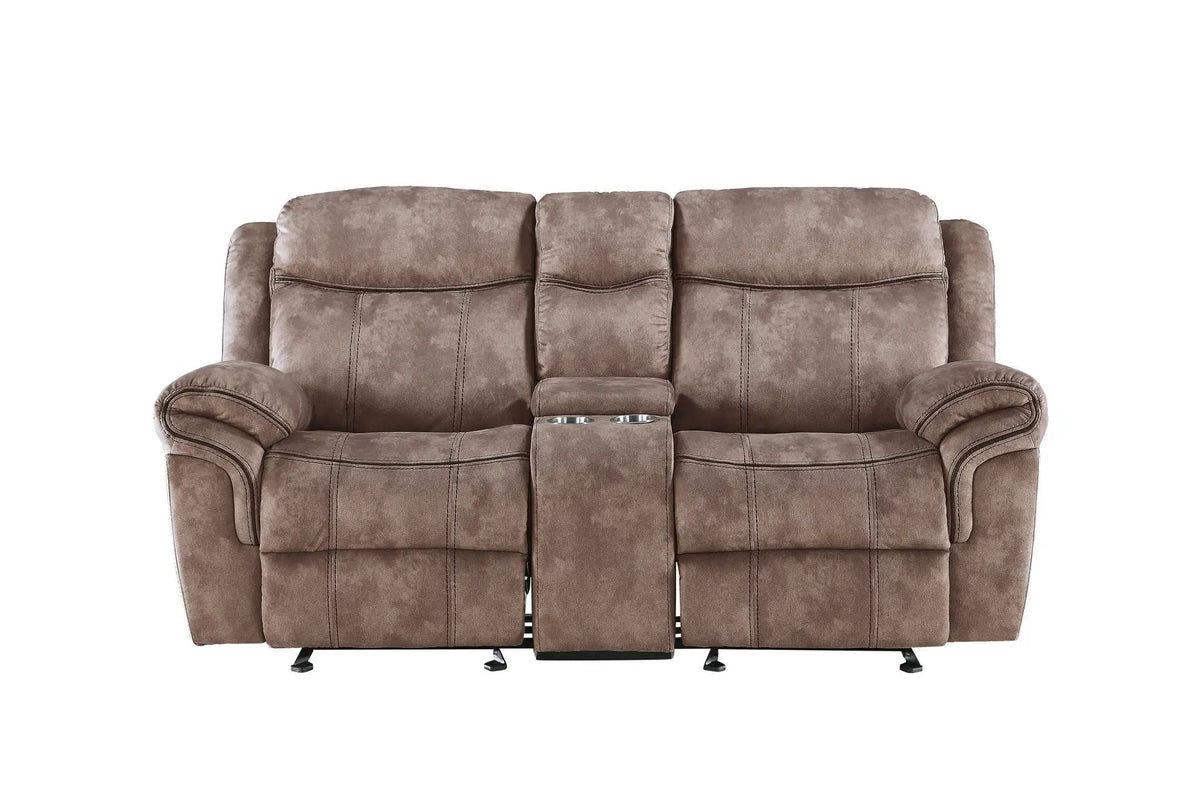 Zubaida Recliner Loveseat | Two-Tone Upholstery | USB Port Console | Glider Motion Reclining