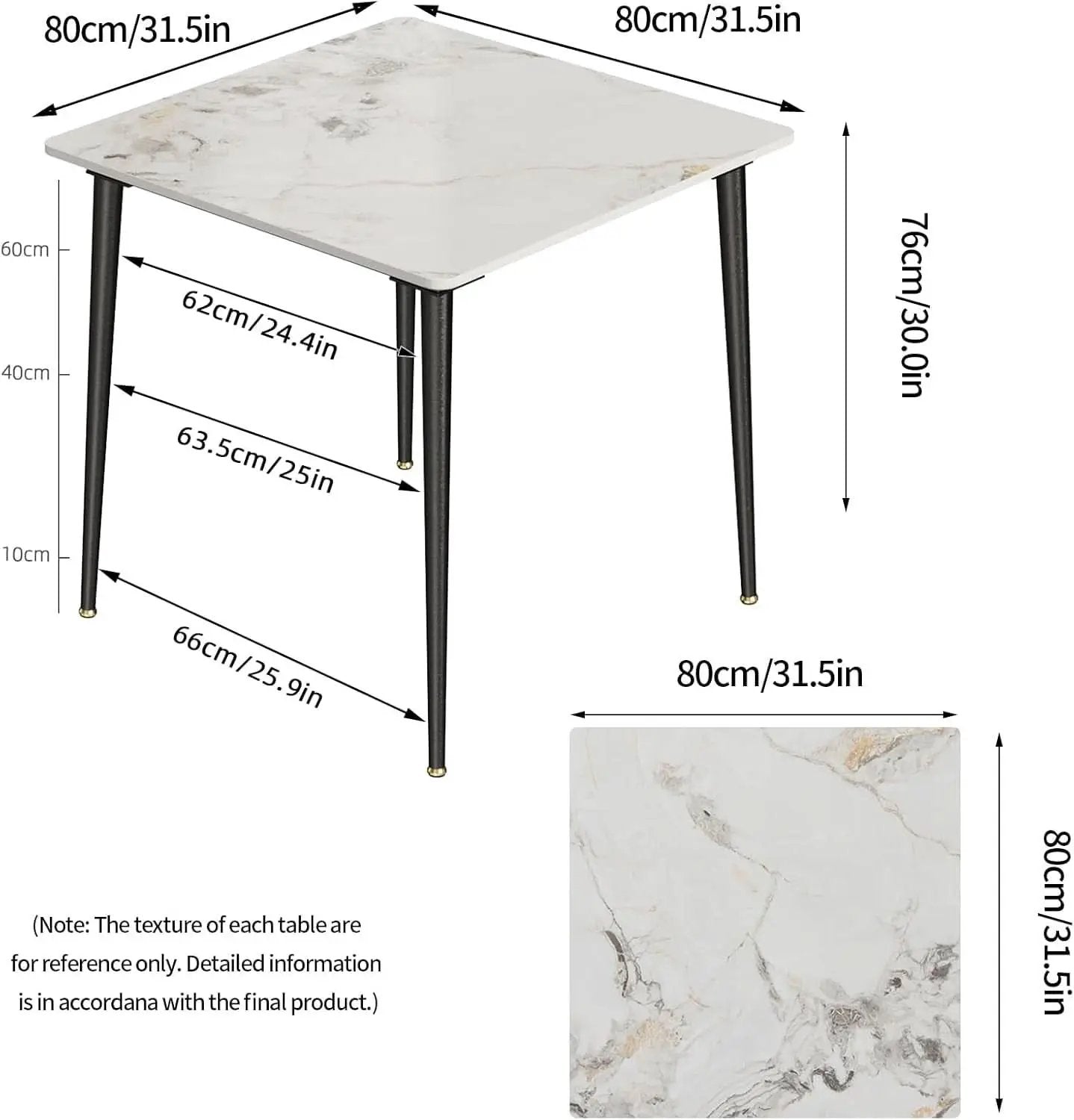 Square Sintered Stone Dining Table 31.5 Inch Modern Kitchen from PriceLows™