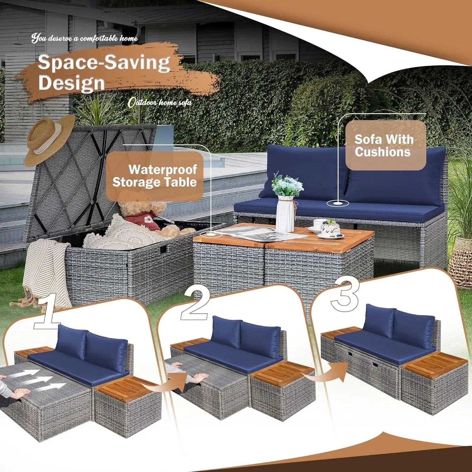 Comfortable Multifunctional Outdoor Day Bed with Side Tables from PriceLows™