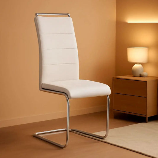 Dining Chairs | Premium PU Leather Upholstery | High Back With Chrome Metal Base | Set Of 4 Dining Chairs