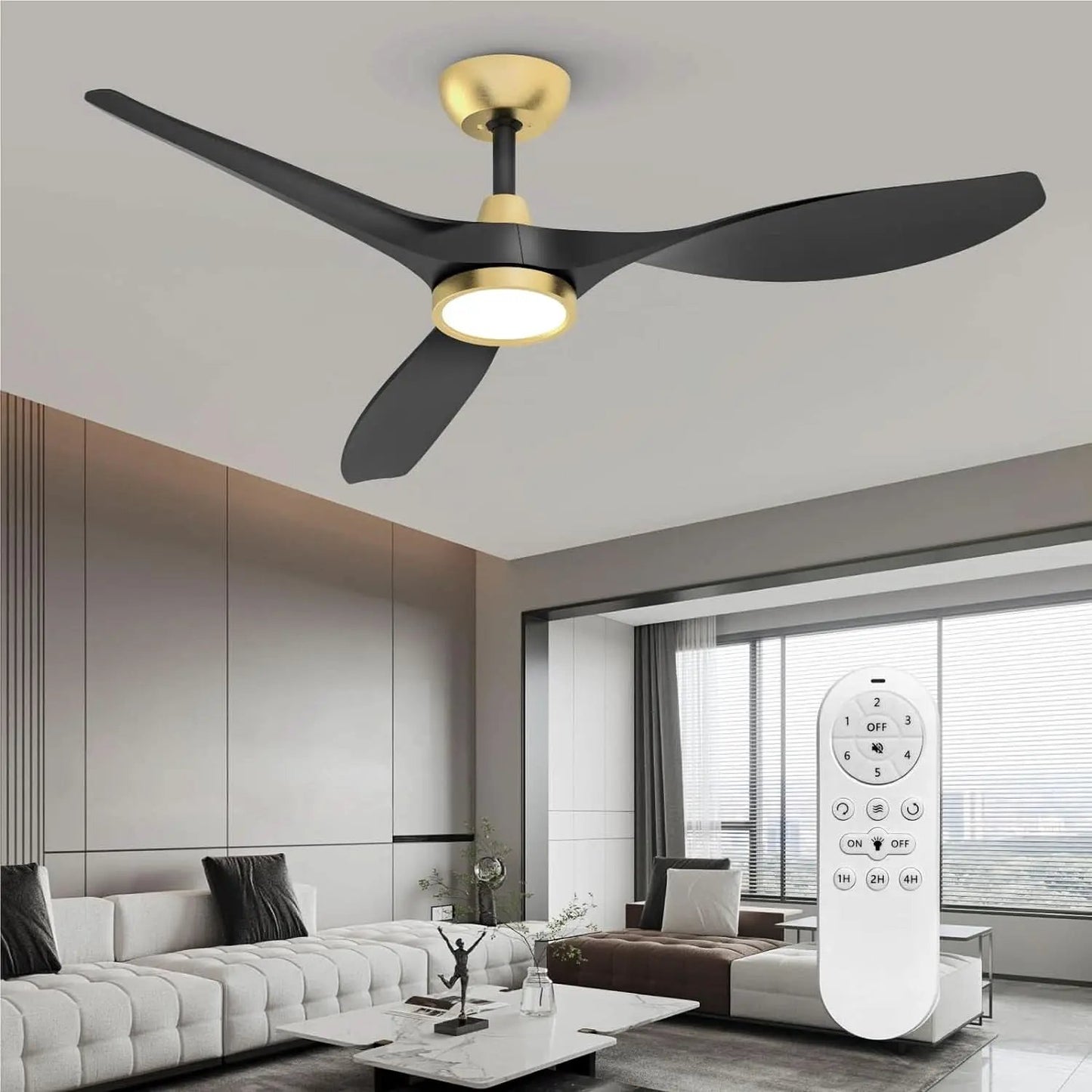 52 Inch Black Gold Indoor Ceiling Fan With LED Light from PriceLows™