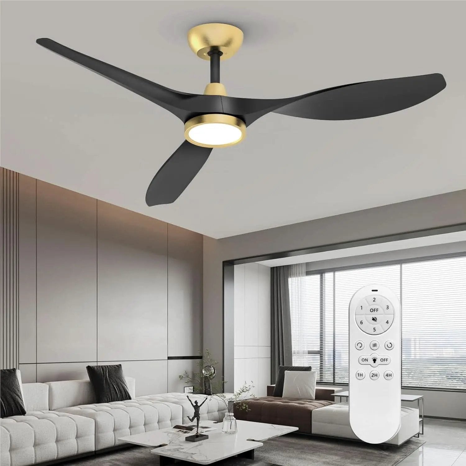52 Inch Black Gold Indoor Ceiling Fan With LED Light from PriceLows™