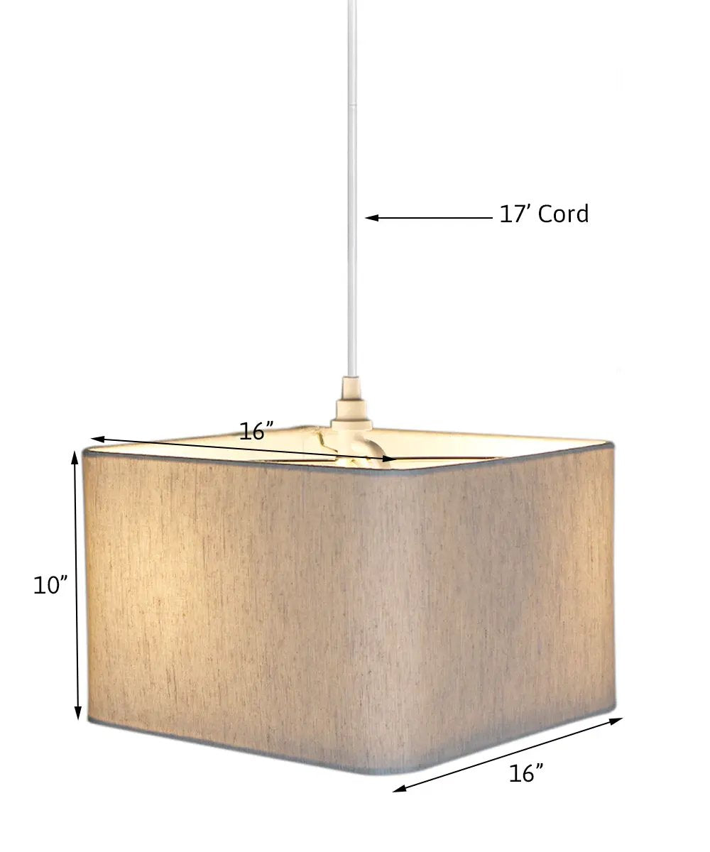2 Light Plug In Swag Pendant | 16 Inch Width | Oatmeal Drum Shade | White