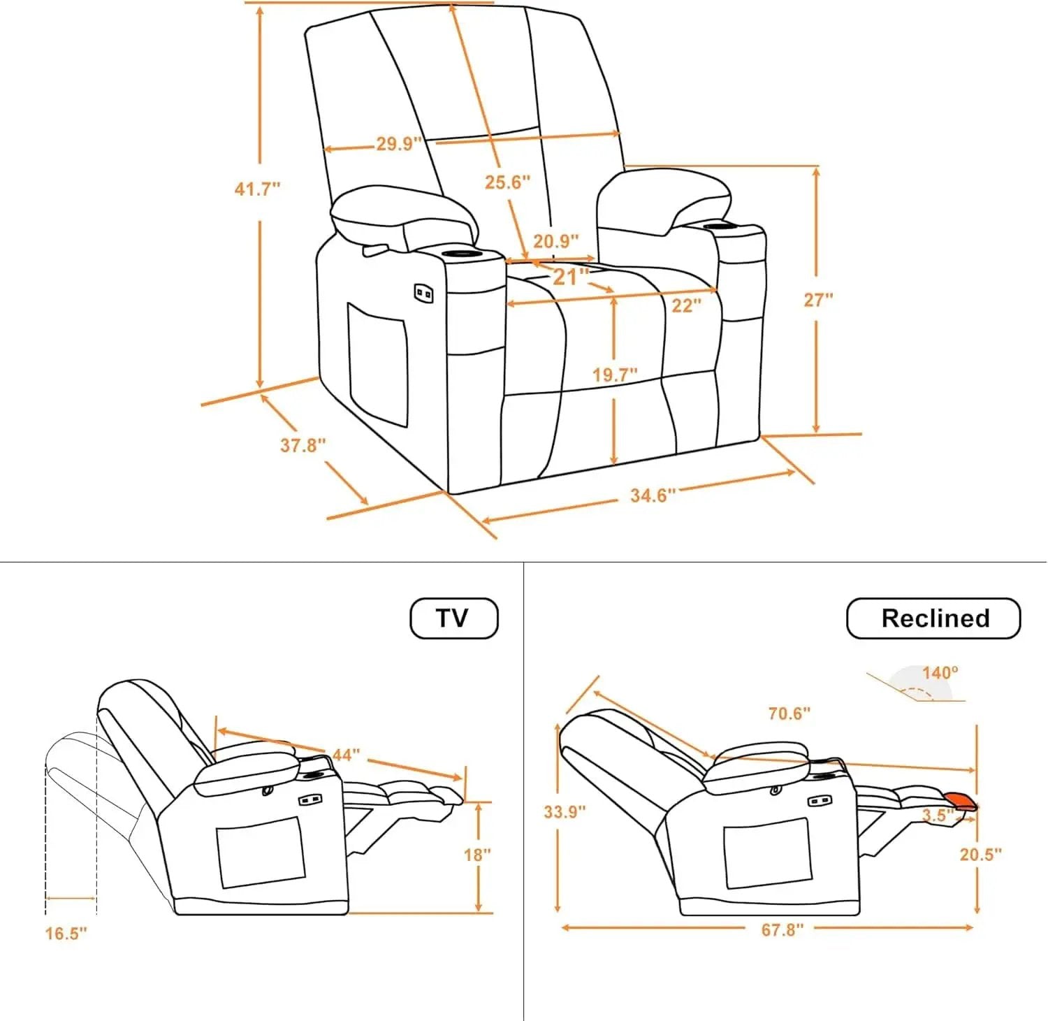 Grey Fabric Electric Recliner Chair With Heat And Vibration from PriceLows™