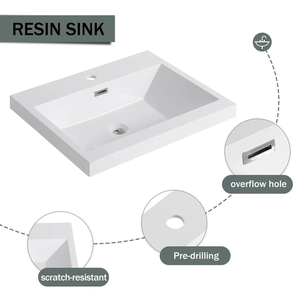 Modern Freestanding Bathroom Vanity With Resin Sink & Soft Close Cabinet Doors | 4 Pieces | Metal & Plywood | Bathroom