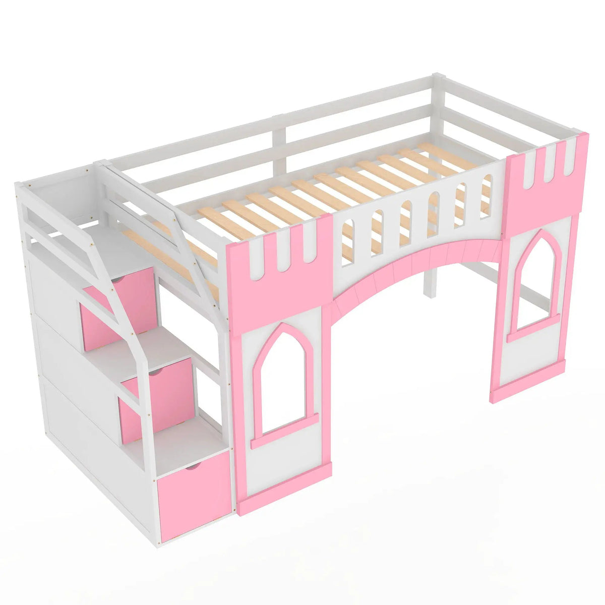 Kids Wooden Loft Bed | Storage Staircase | Dual Windows