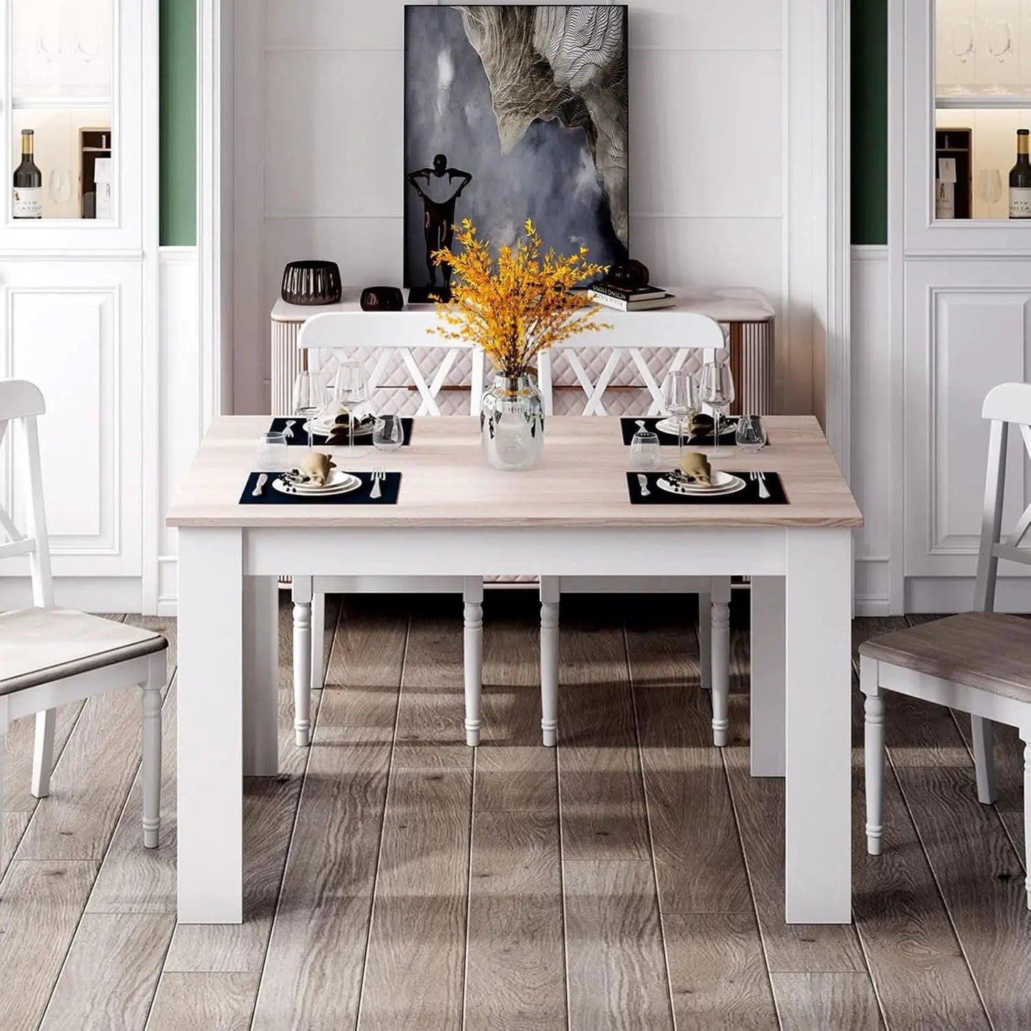 Wooden Dining Table For Four 47 By 28 Inches White Gray from PriceLows™