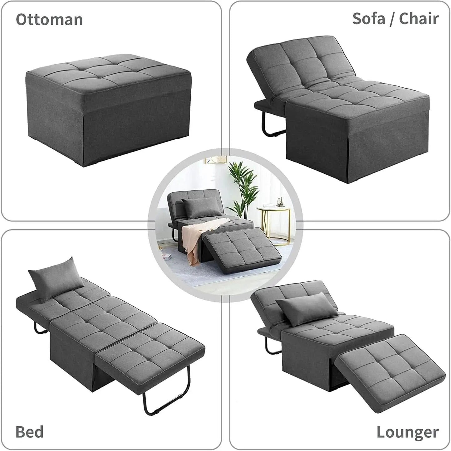 Light Grey Contemporary Convertible Sofa Bed Ottoman from PriceLows™