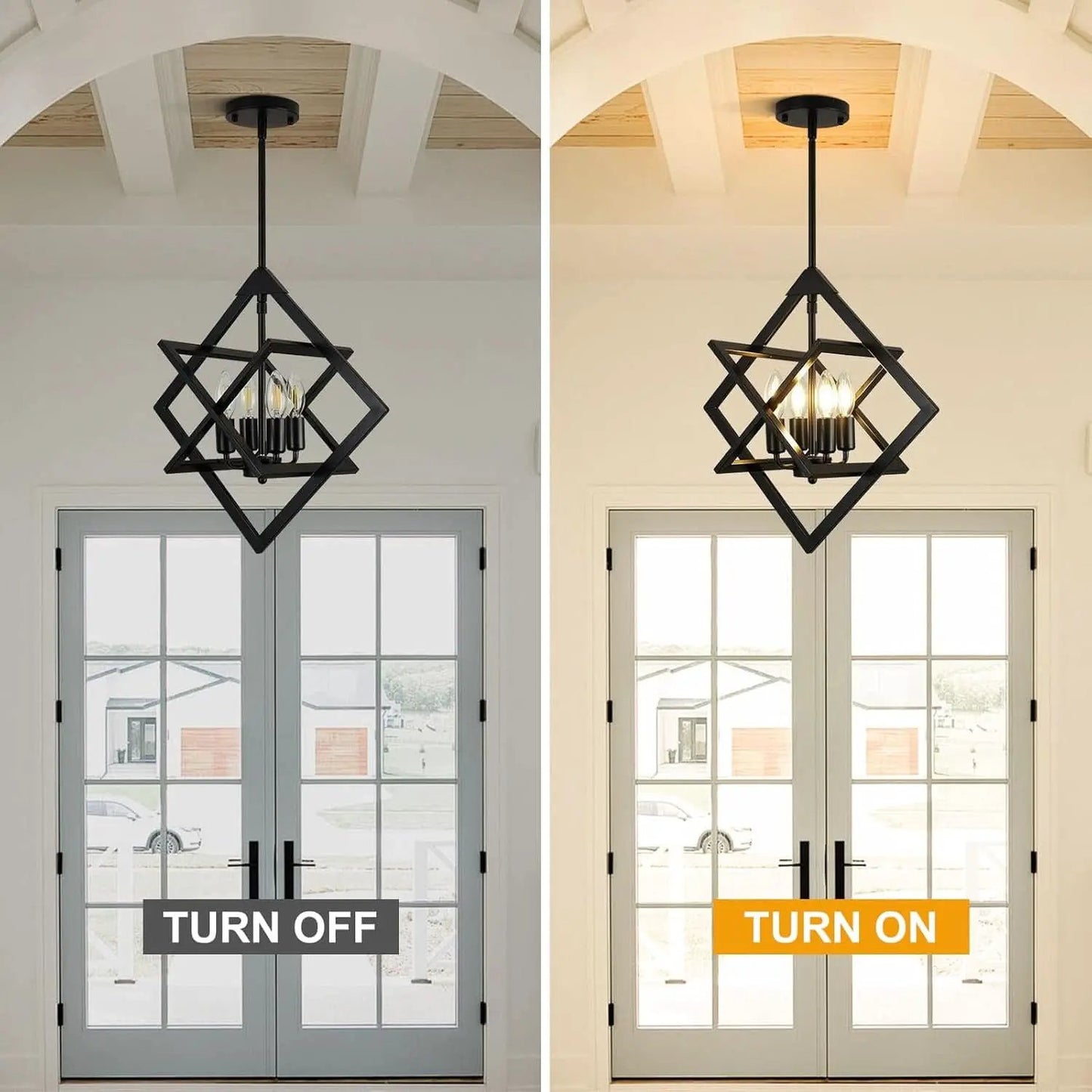 18 Inch Black Geometric Industrial Farmhouse Chandelier With 4 Lights Adjustable Height from PriceLows™