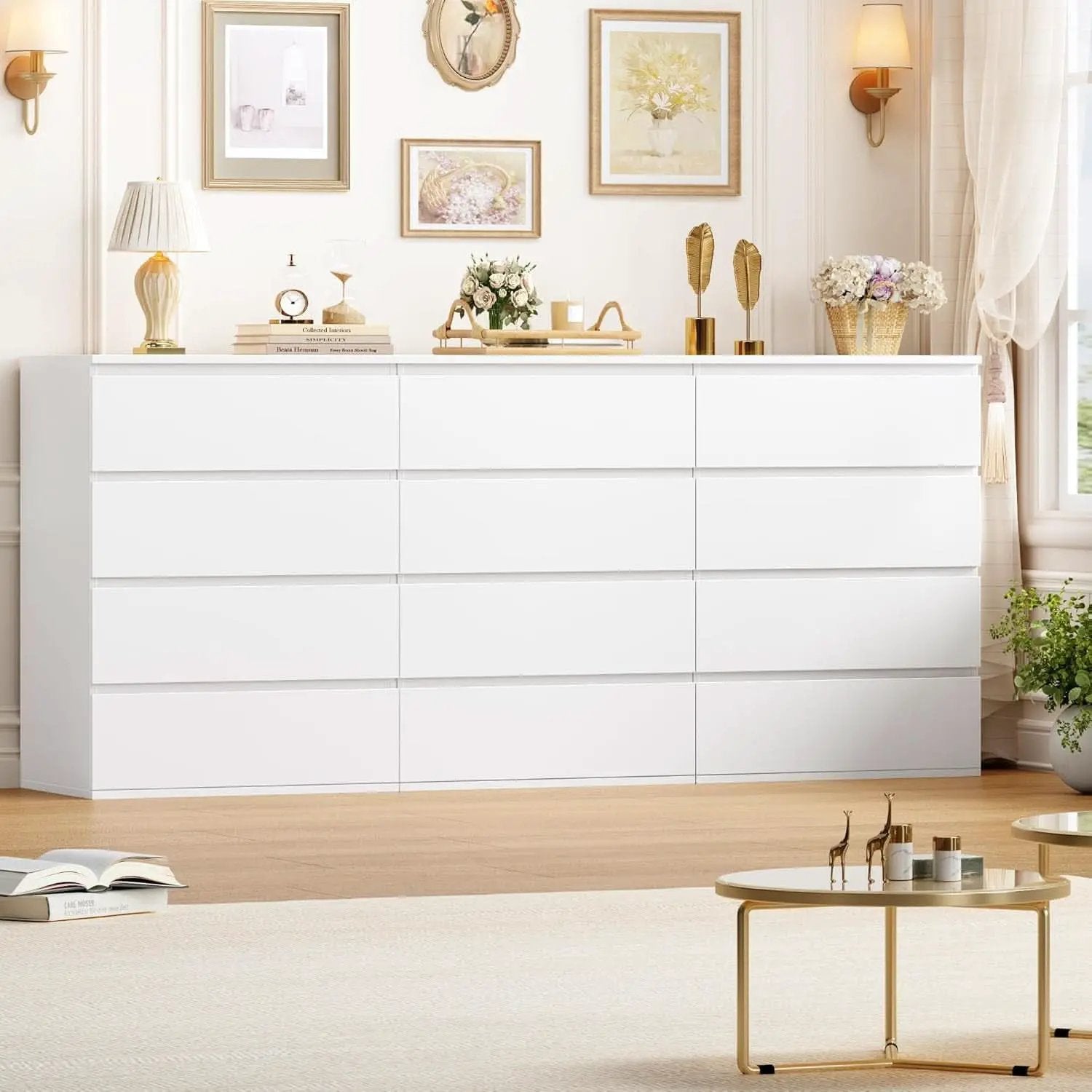 White Four Drawer Dresser Ultra Minimalist Cabinet from PriceLows™