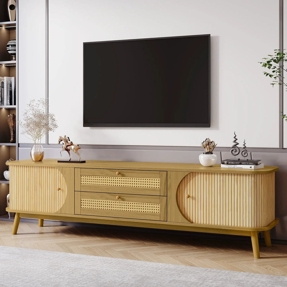 Rattan TV Stand | Fits TVs Up To 75 Inches | Modern Farmhouse Media Console