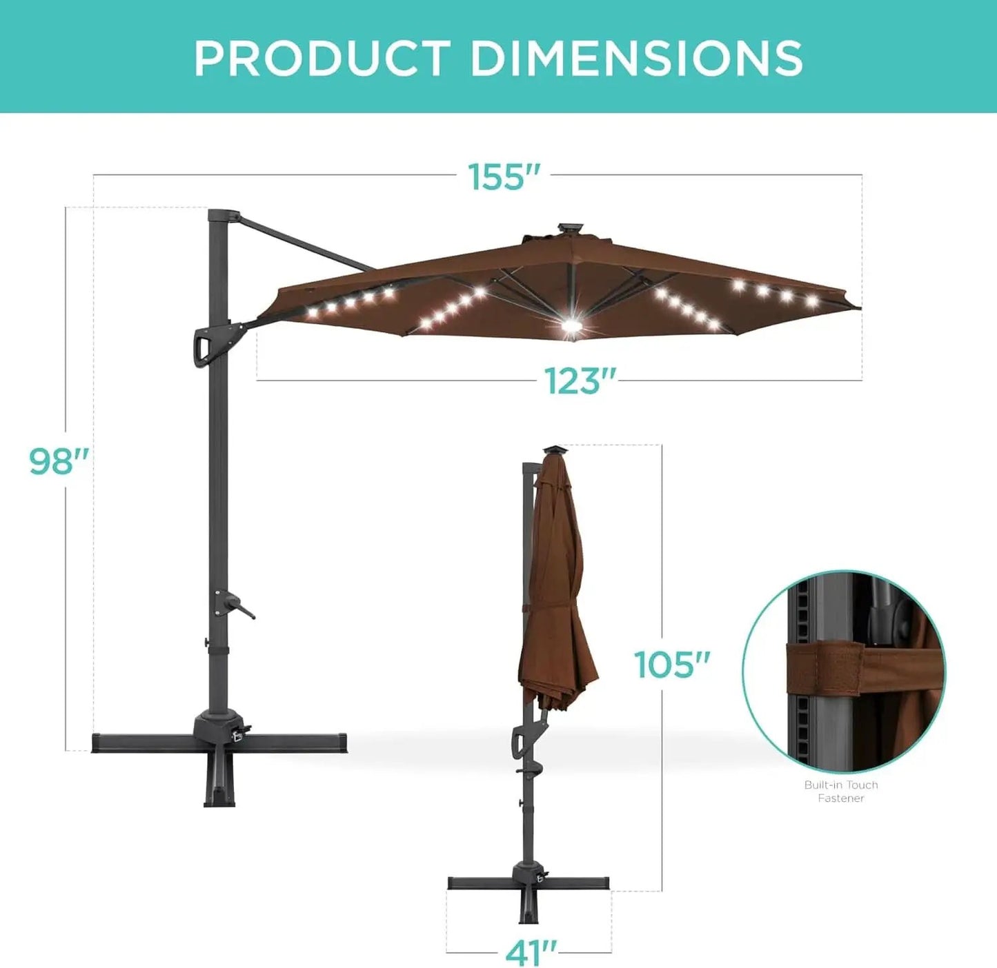 10Ft Solar LED Cantilever Patio Umbrella With 360 Degree Rotation And Integrated Lights from PriceLows™