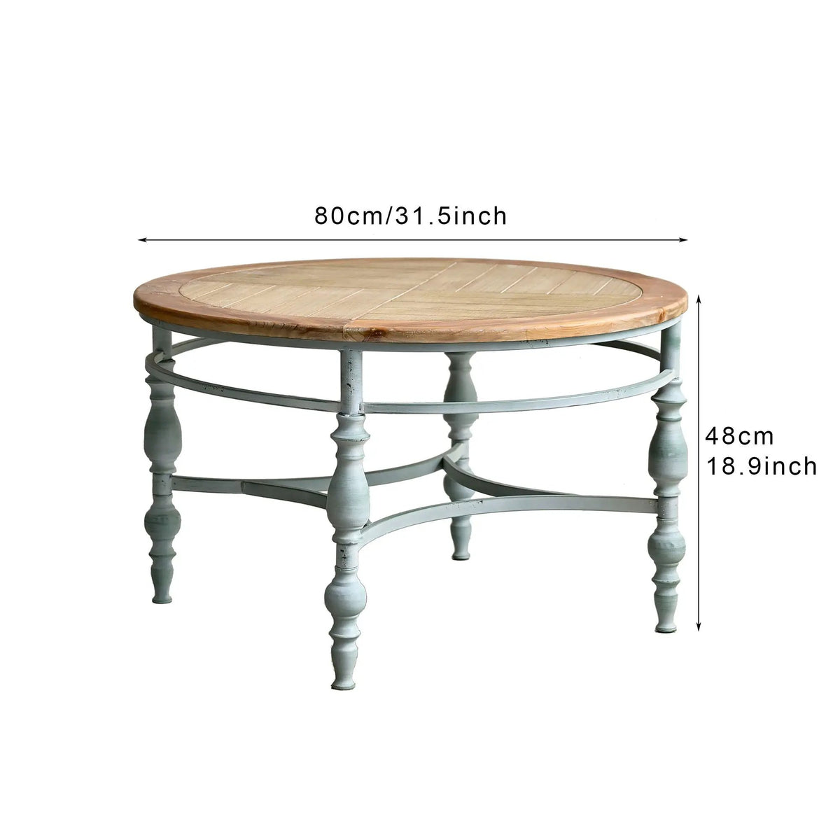 Round Carved Top Coffee Table | 31.5 Inch Diameter | Detachable Metal Legs | Easy Assembly