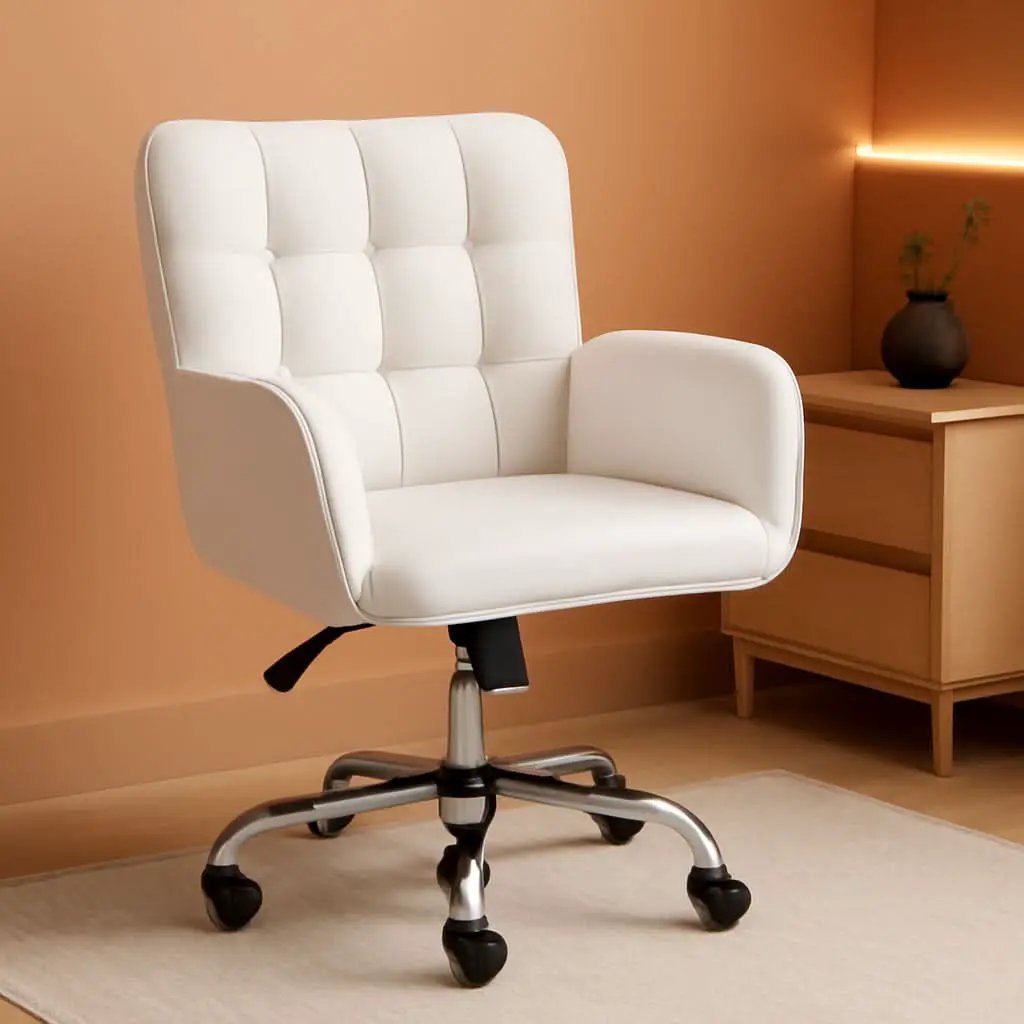 Ergonomic Faux Leather Office Chair White Adjustable from PriceLows™