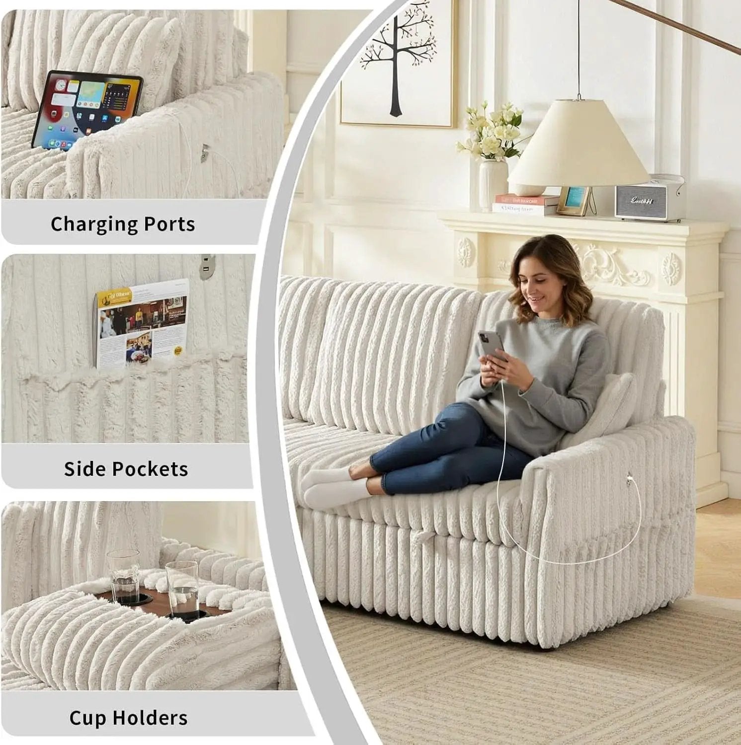 Beige 81Inch Ultra SleeperSofa With Charging Station from PriceLows™