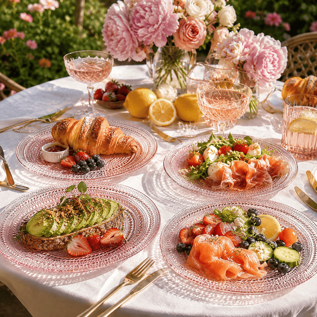 Blush Pink Hobnail Glass Dinner Plates, 10.6-Inch | Set of 4 | Glass | Entertaining
