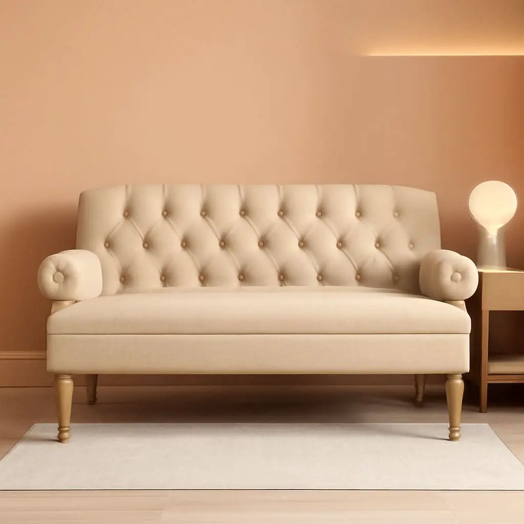 Warm Beige Tufted Loveseat Sofa Modern Living Room from PriceLows™
