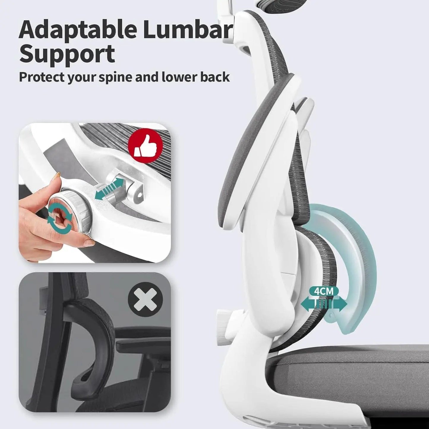 Ergonomic Office Chair Height Adjustable White Backrest from PriceLows™
