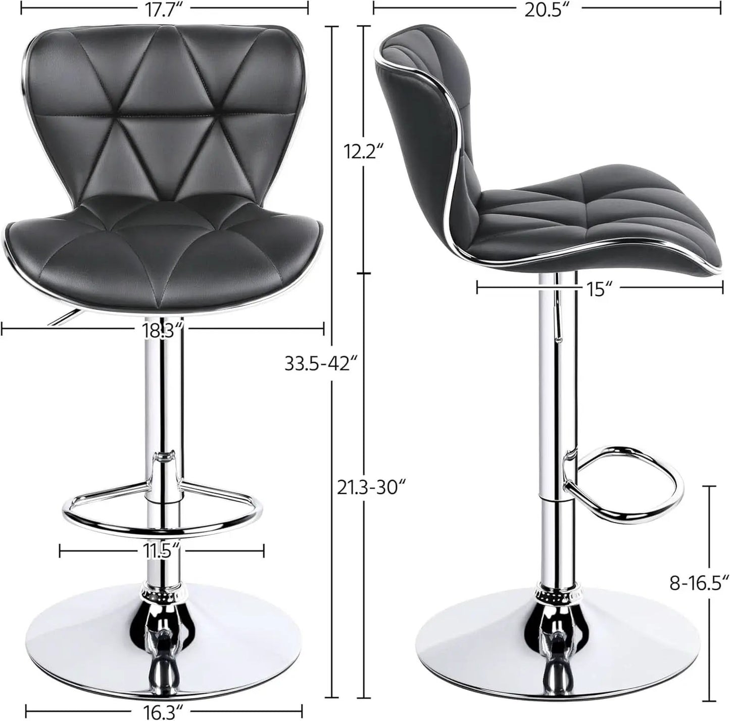 Grey Adjustable PU Leather Swivel Bar Stools Set of 2, Counter Height from PriceLows™