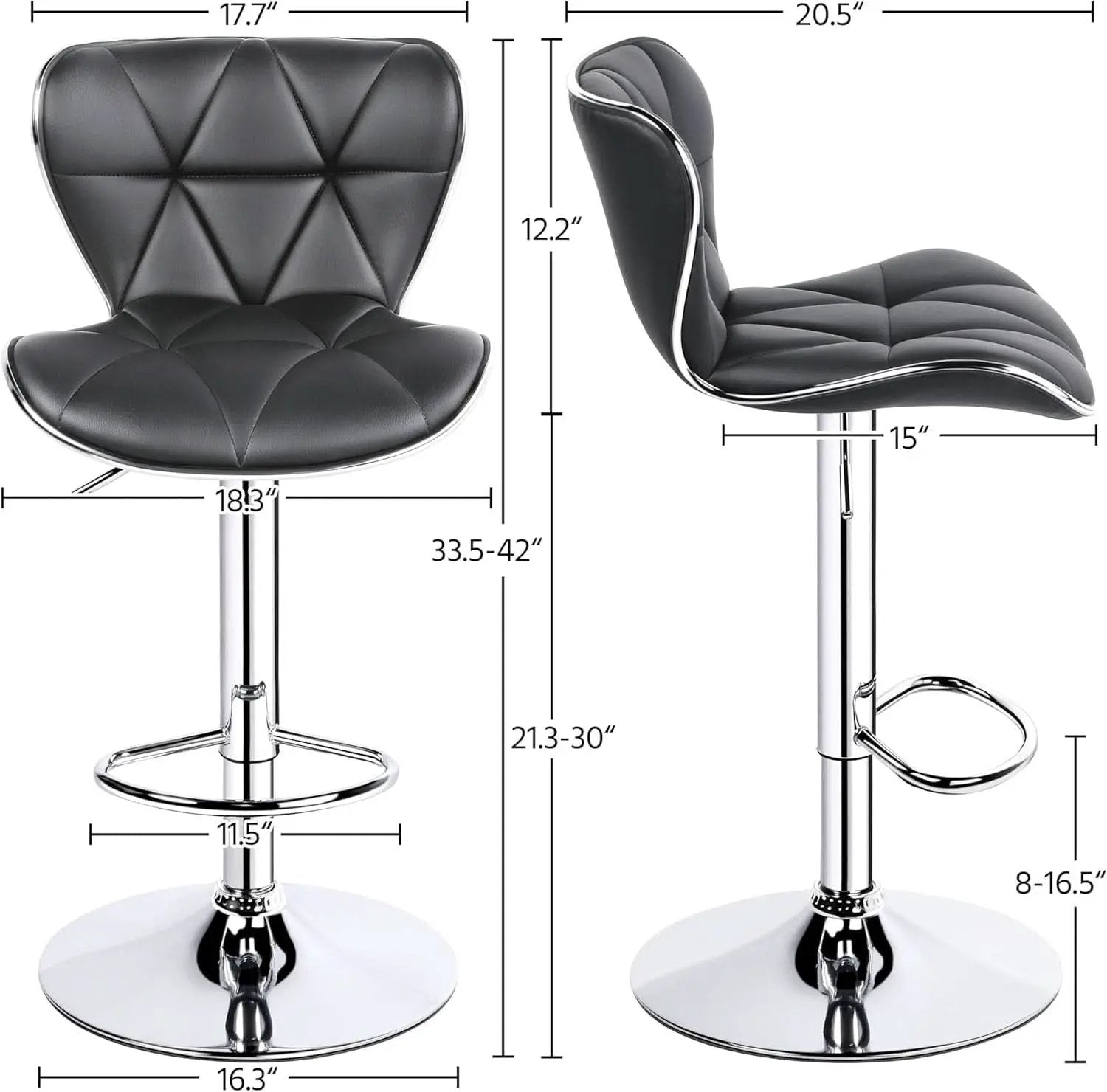 Grey Adjustable PU Leather Swivel Bar Stools Set of 2, Counter Height from PriceLows™