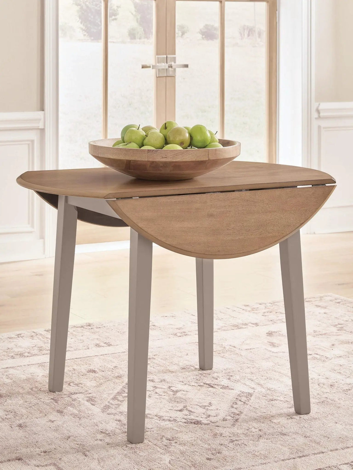 Round Drop Leaf Dining Table | Extendable 4 Seat | Natural Gray Finish