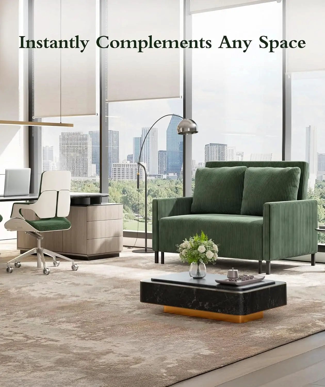 Forest Green Corduroy Convertible Sofa 47Inch Sleeper from PriceLows™