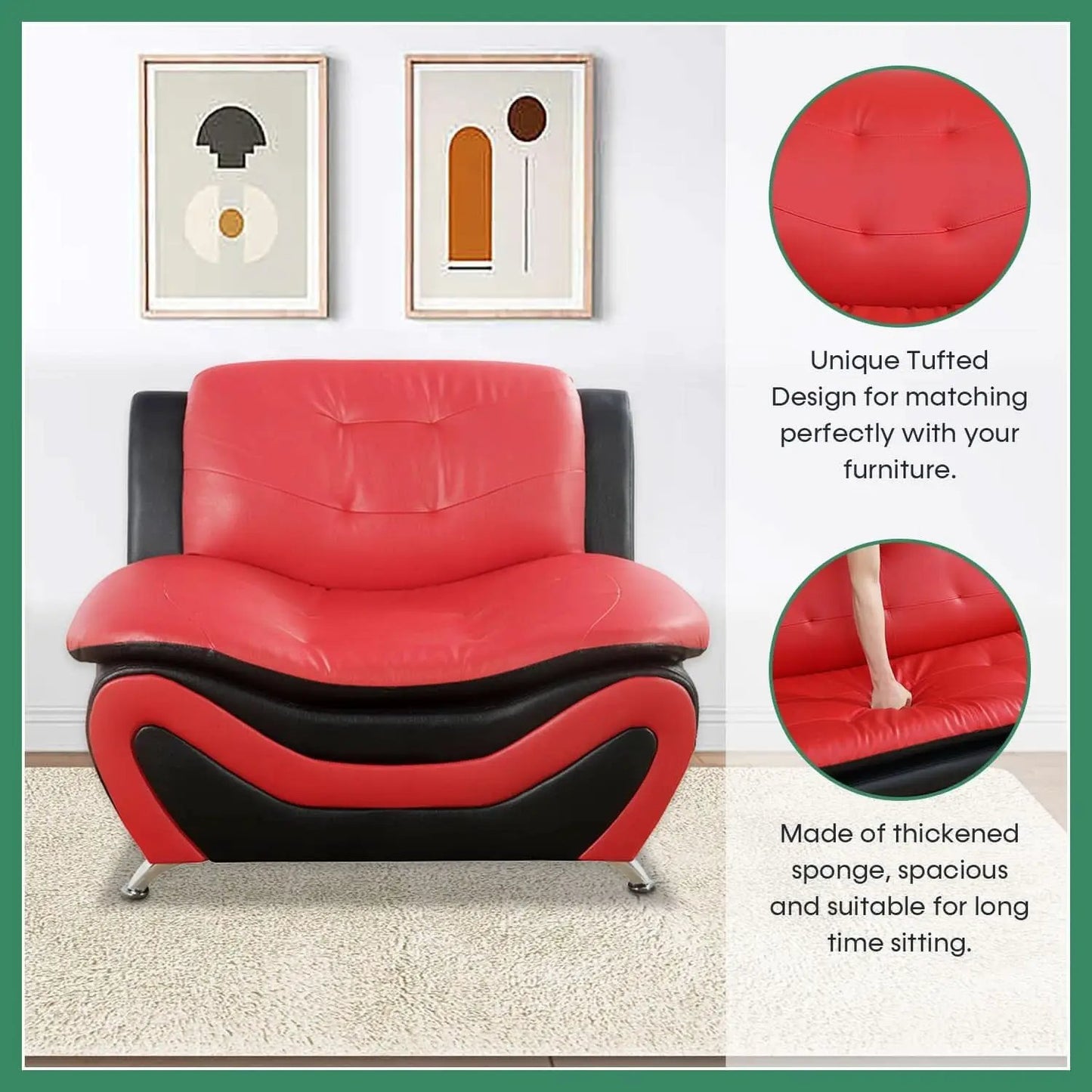Leather Three Piece Living Room Sofa Set Black And Red from PriceLows™