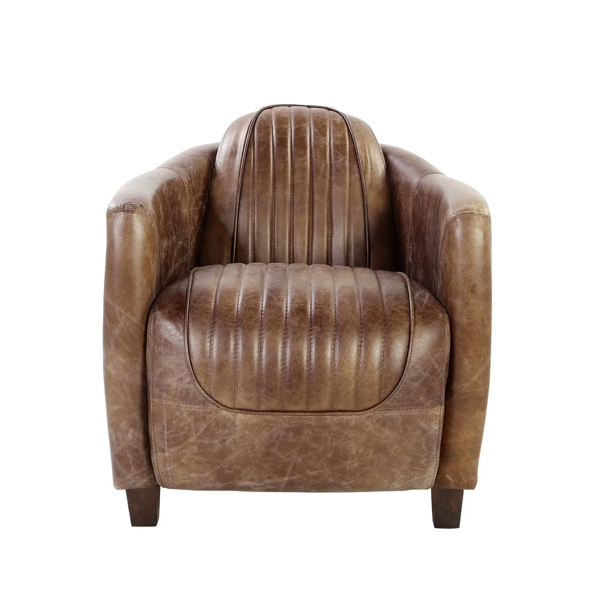 Brancaster Grain Leather Chair | 37 x 29 x 31 in | Leather & Aluminum | Brown
