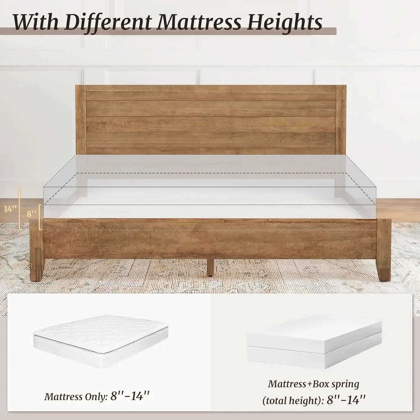 King Size Acacia Wood Platform Bed Frame With Headboard from PriceLows™
