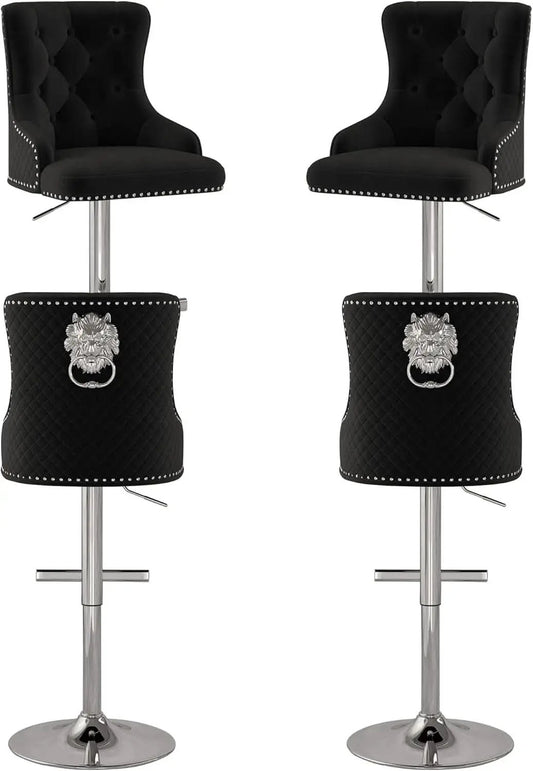 Velvet Bar Stool Set | Swivel Chrome Base | Diamond Lattice Backrest | Standard Size