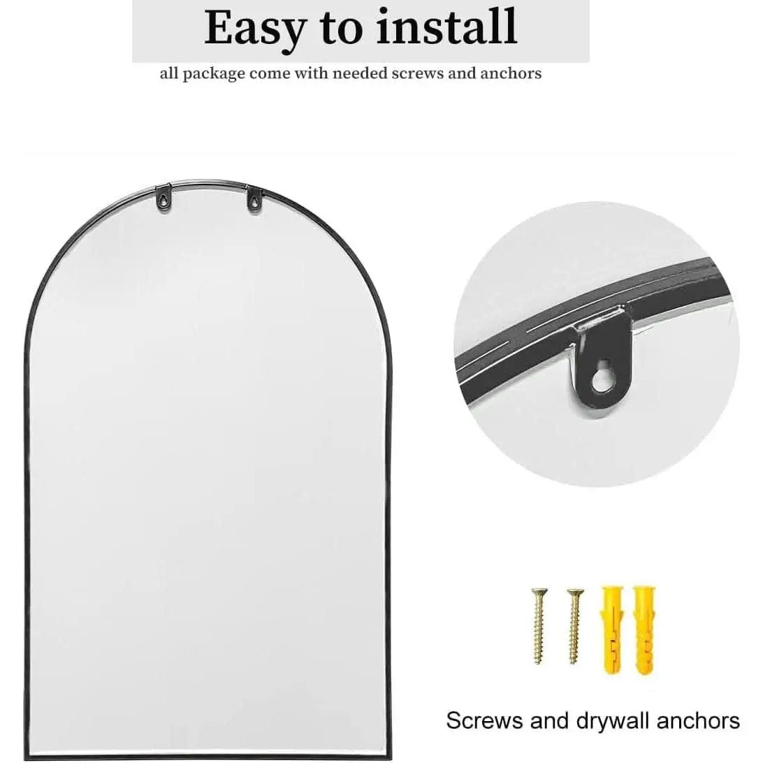 Black Arched Wall Mirror 42x24 Inches With Iron Frame from PriceLows™