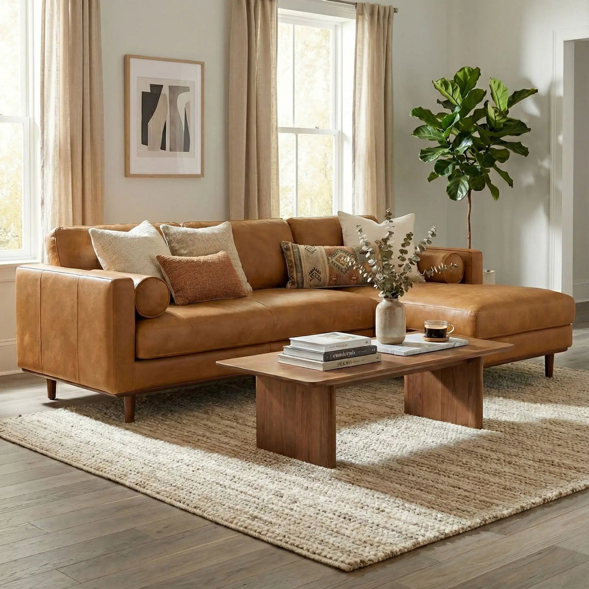 Morrison Upholstered Sectional Sofa | Genuine Aniline Leather | Chaise Cushions | 102.2 Inch Length