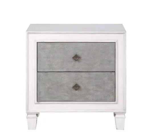 Katia Weathered Nightstand | Gray And White Finish | Poplar Wood Construction | Smooth Drawer Access