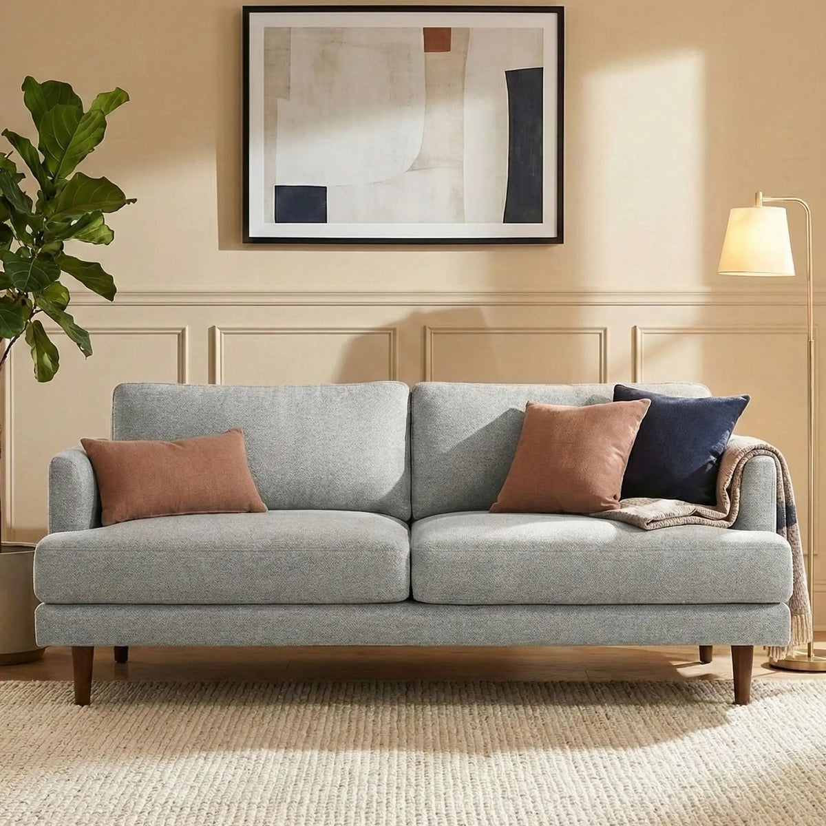 Livingston Upholstered Sofa | Genuine Aniline Leather | 7 Inch Thick Cushions | 76 Inch Length