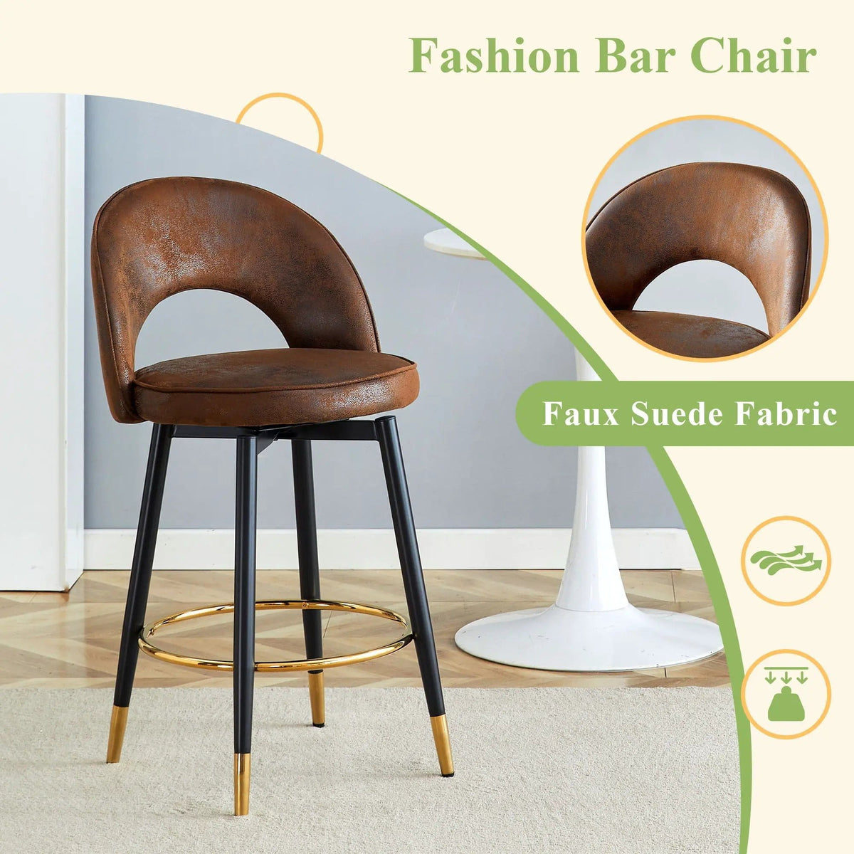 Upholstered Rotatable Bar Chair With Metal Legs For Dining Room Stool Set | Stool Set | Metal | Dining Room