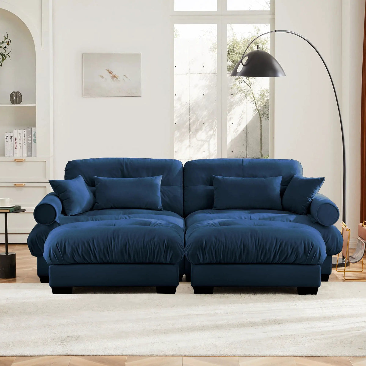 Modular Sectional Sofa | Deep Comfort Cushions | Vintage Fabric Ottoman