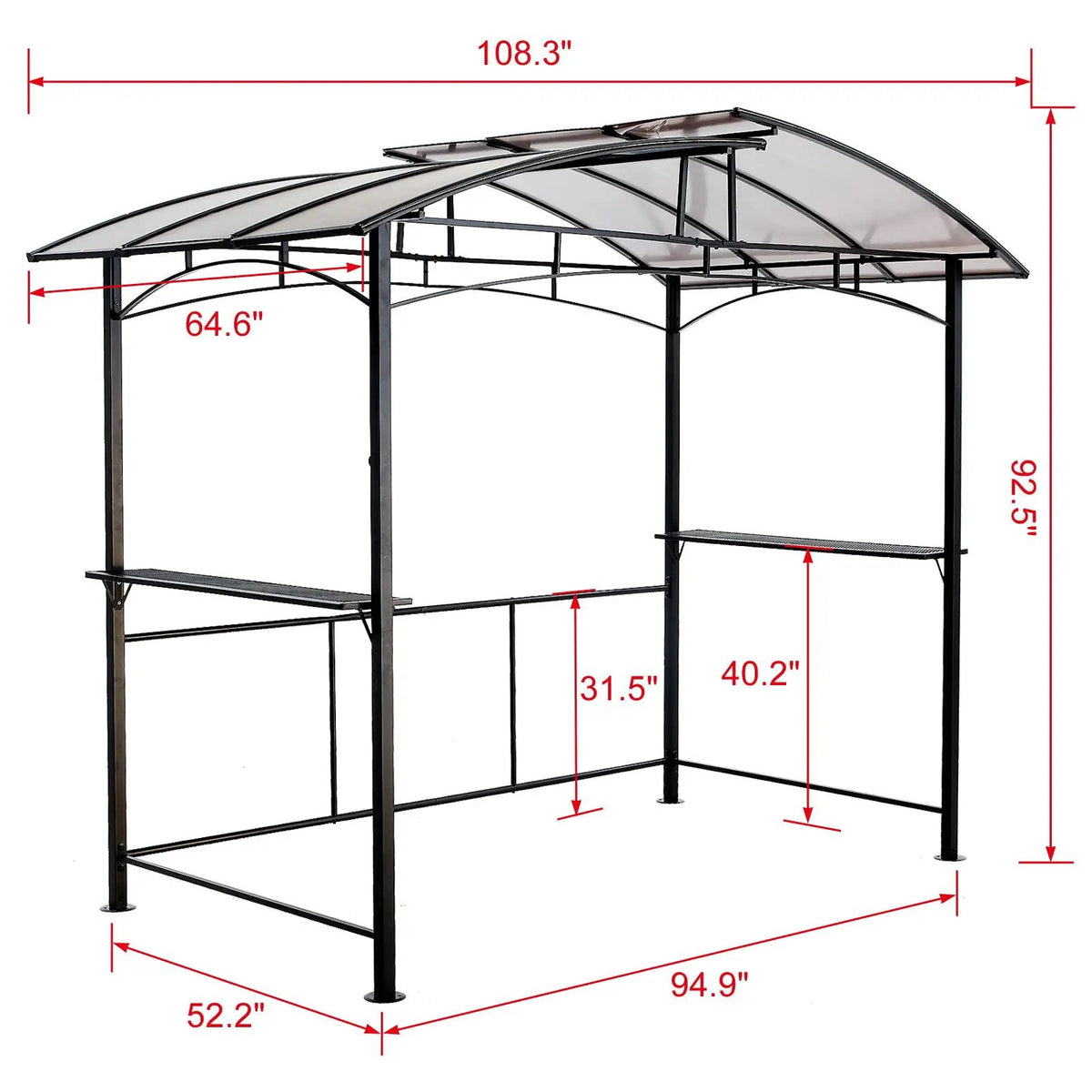 Grill Gazebo 8x5 Ft | Outdoor Patio Canopy | Steel Hardtop | Side Shelves Black